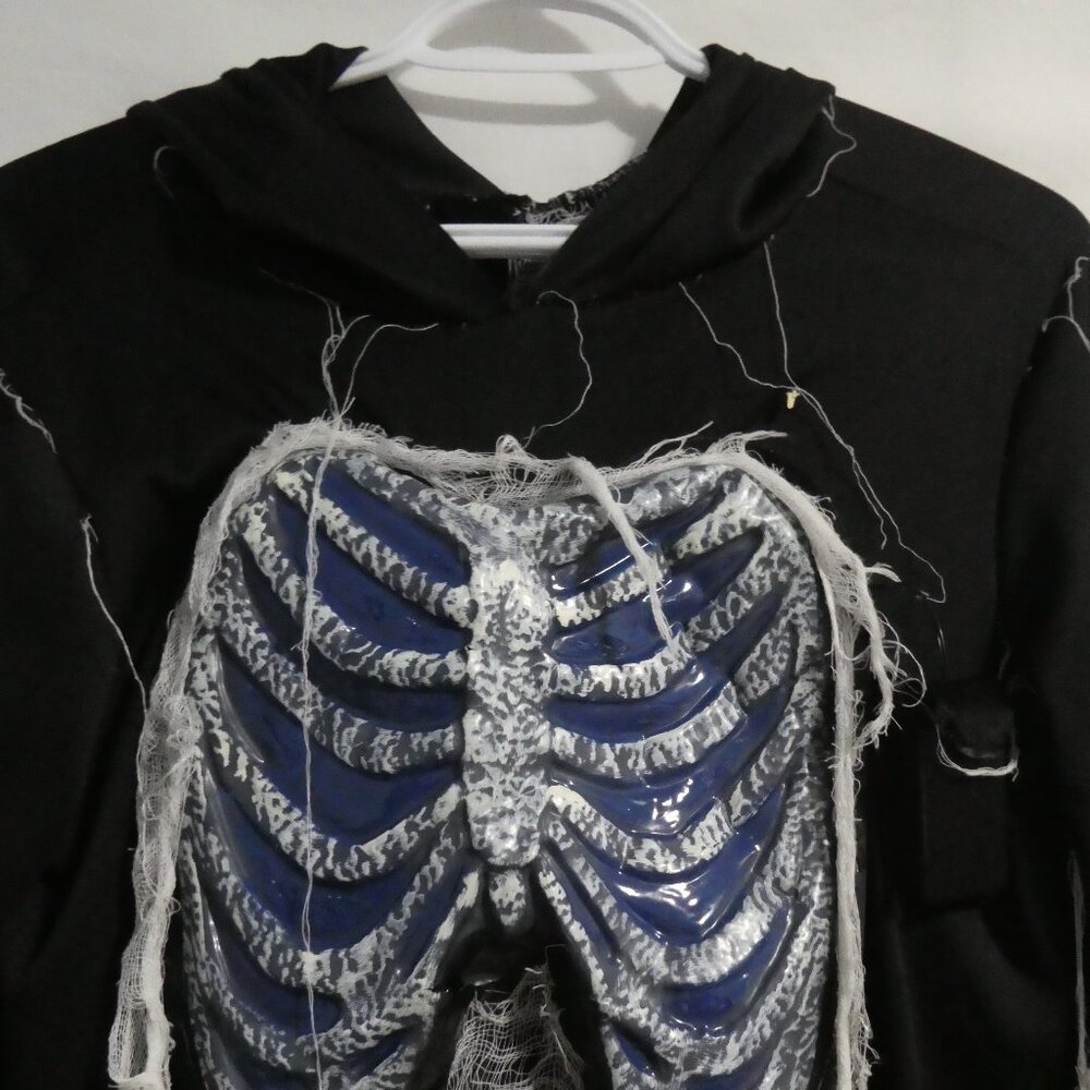Black Skeleton Reaper Hooded Robe | large | Exposed Rib Cage | Dangling Webbing - Picture 5 of 16